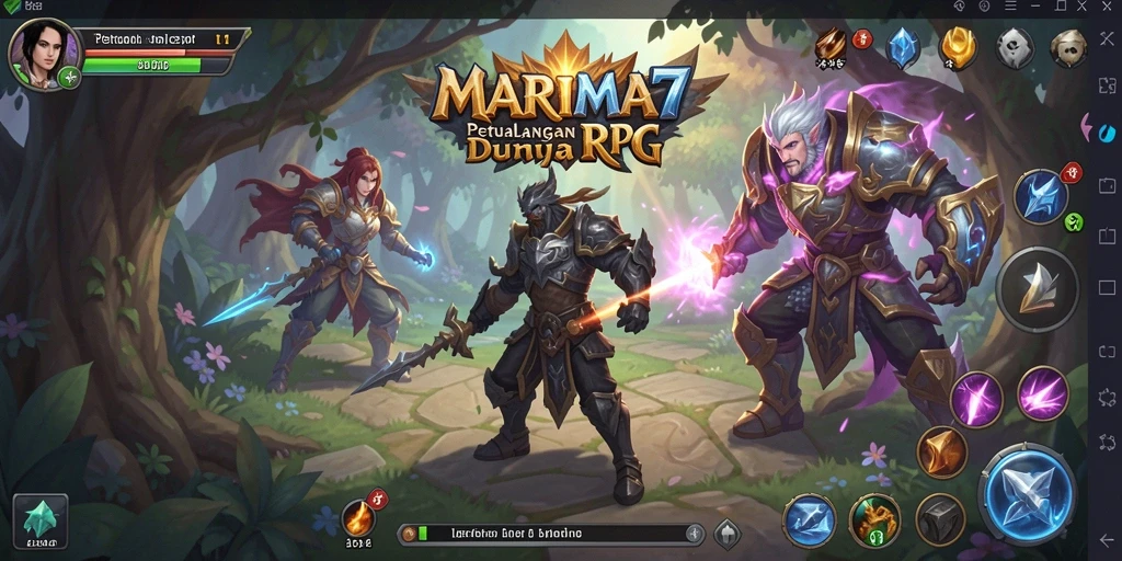 Screenshot MARIMA77 menunjukkan pertarungan epik dalam dunia RPG.